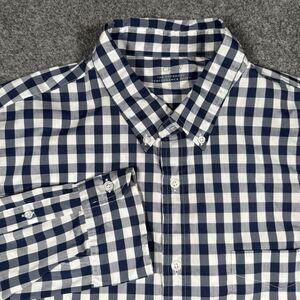 J. Crew Offshore Performance Navy Blue Check Gingham Stretch Shirt Mens XL
